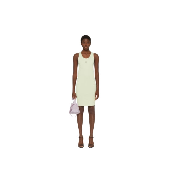 Green 4G-Detail Sleeveless Ribbed Cotton Mini Dress