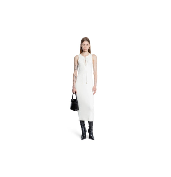 White Cotton Lace-Up Tank Dress