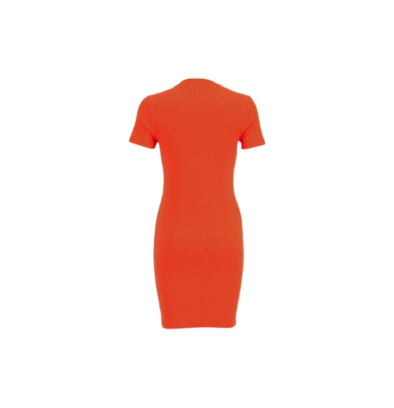 Orange Rib-Knit Mini Dress