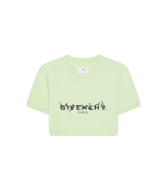 Green Logo-Printed Cropped T-Shirt