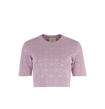 Pink Parma Monogram 72 Jacquard Short-Sleeve Cropped Knit Top