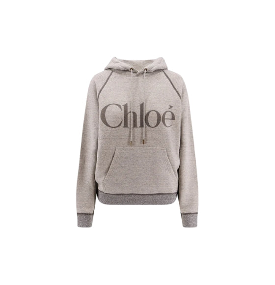 Chloe Grey Chiné Cotton Fleece Oversized Logo Hoodie