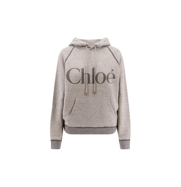 Chloe Grey Chiné Cotton Fleece Oversized Logo Hoodie