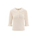 Chloé White Lace-Collar Pointelle Pullover Sweater