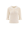 Chloé White Lace-Collar Pointelle Pullover Sweater