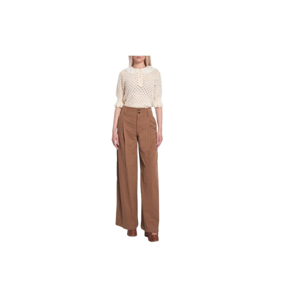 Chloé White Lace-Collar Pointelle Pullover Sweater