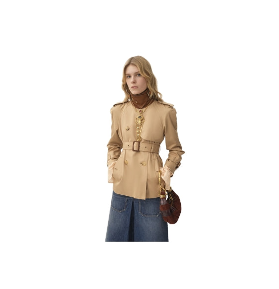 Chloe Brown Cotton Gabardine Short Trench Coat