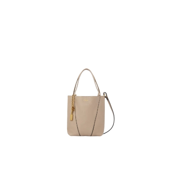 Chloe Tan Leather Small Spin Tote Bag