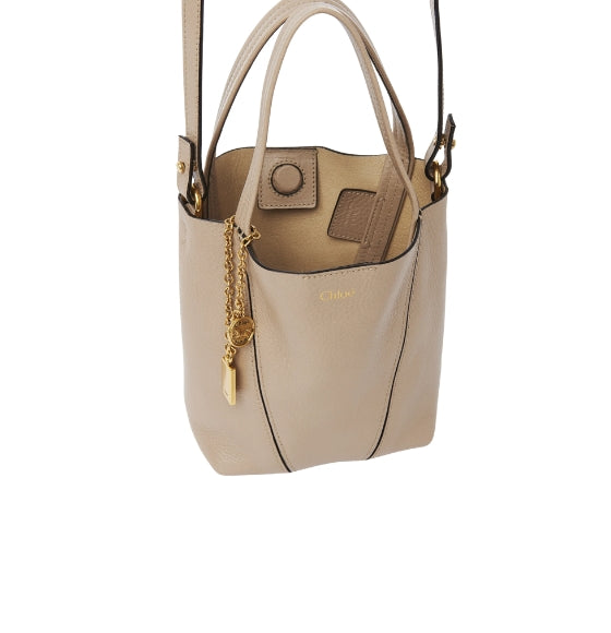 Chloe Tan Leather Small Spin Tote Bag