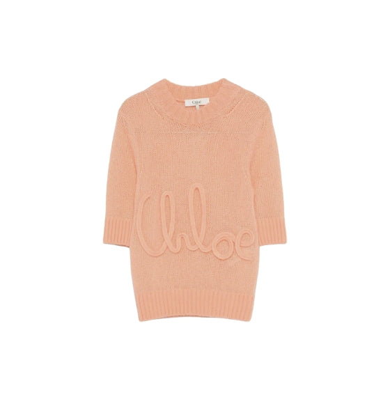 Chloe Orange Elbow-Sleeve Logo Sweater