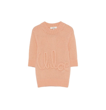 Chloe Orange Elbow-Sleeve Logo Sweater