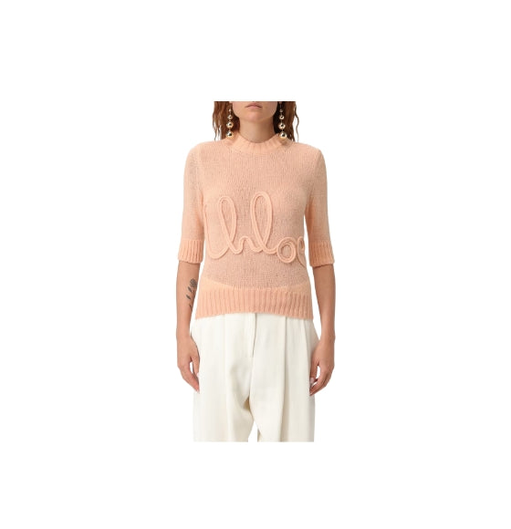 Chloe Orange Elbow-Sleeve Logo Sweater