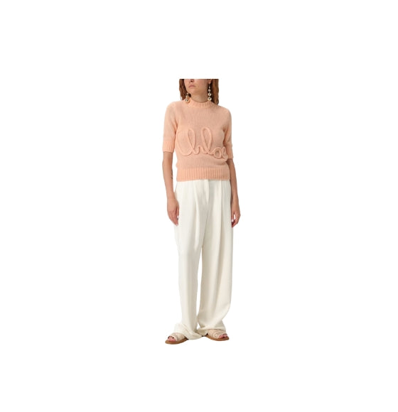 Chloe Orange Elbow-Sleeve Logo Sweater