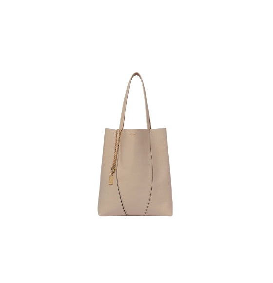 Chloe Tan Leather Medium Spin Tote Bag