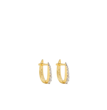 Gold Oval Claw Zirconia Pave Huggie Earrings
