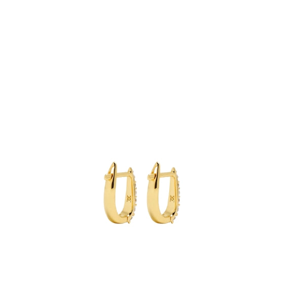 Gold Oval Claw Zirconia Pave Huggie Earrings