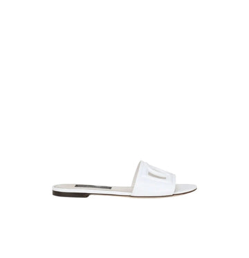 White Embossed DG Logo  Leather Slides