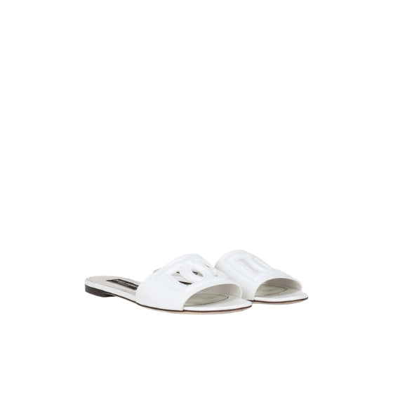 White Embossed DG Logo  Leather Slides