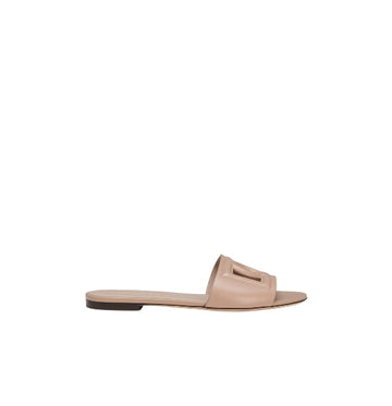 Nude Pink Embossed DG Logo  Leather Slides