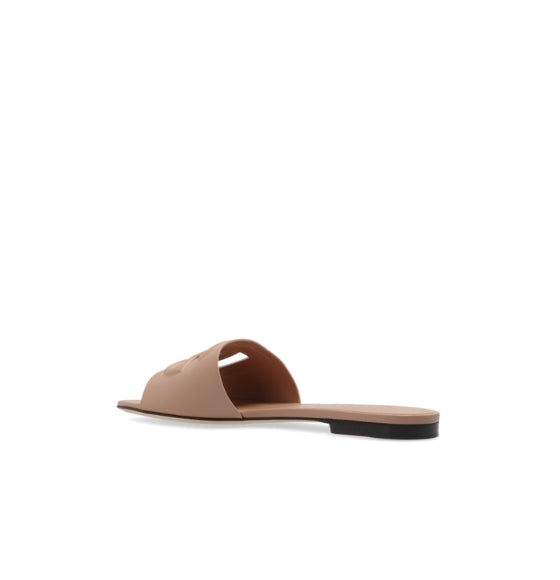 Nude Pink Embossed DG Logo  Leather Slides