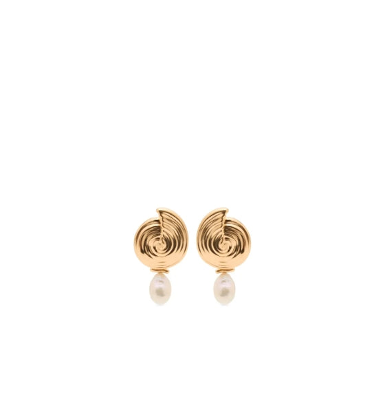 Gold Spiral Detachable Pearl Drop Earrings