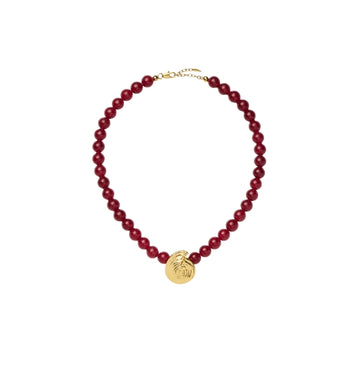 Gold Spiral Red Gemstone Beaded Pendant Necklace