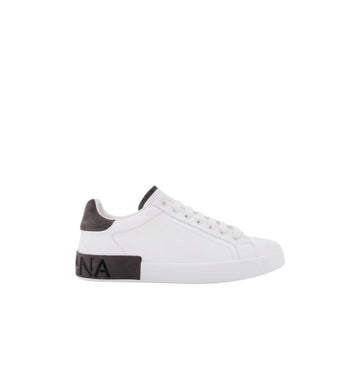 White Embossed DG Logo Heel Portofino Sneakers