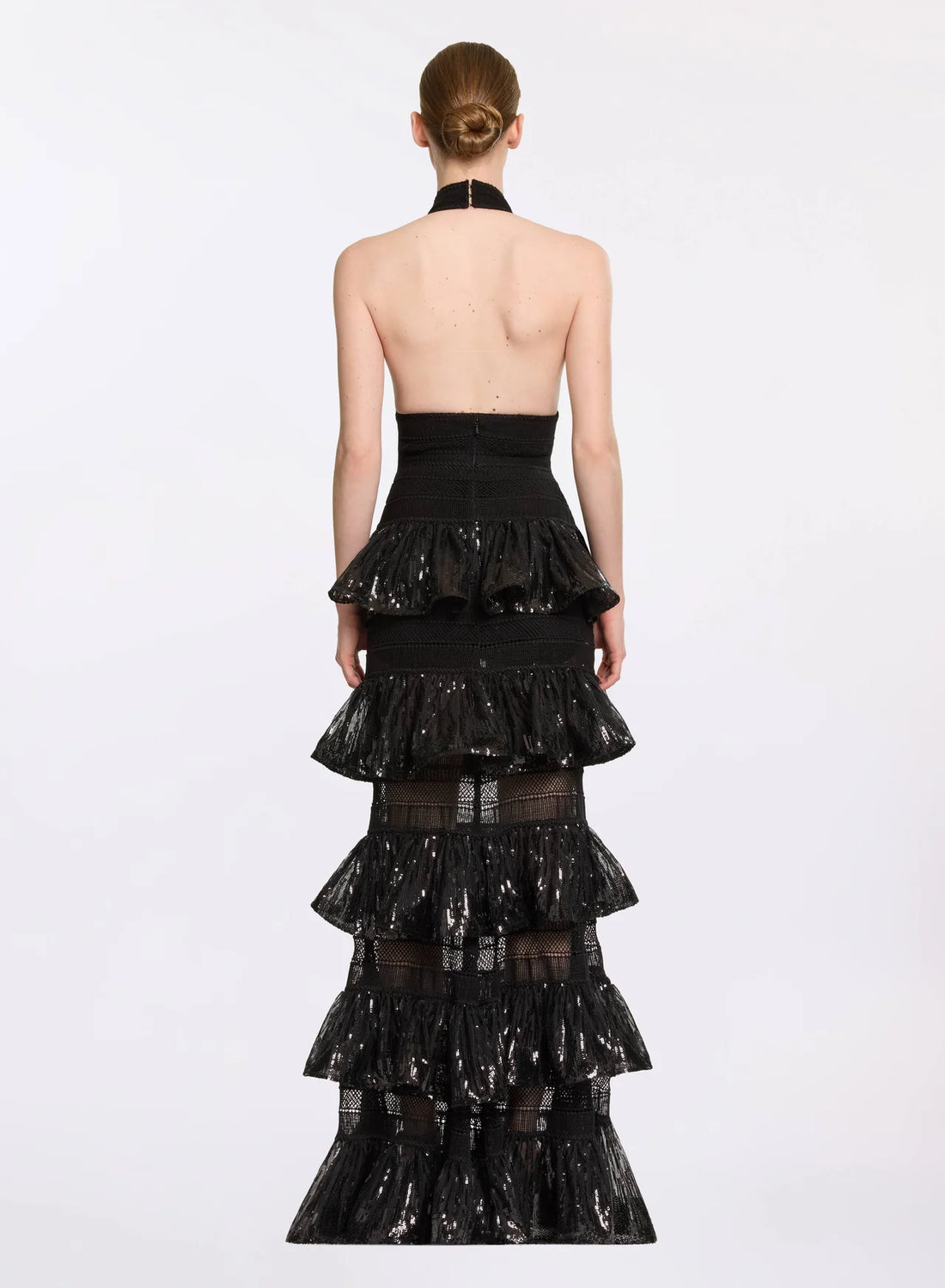 Macramé and sequin ruffled dress