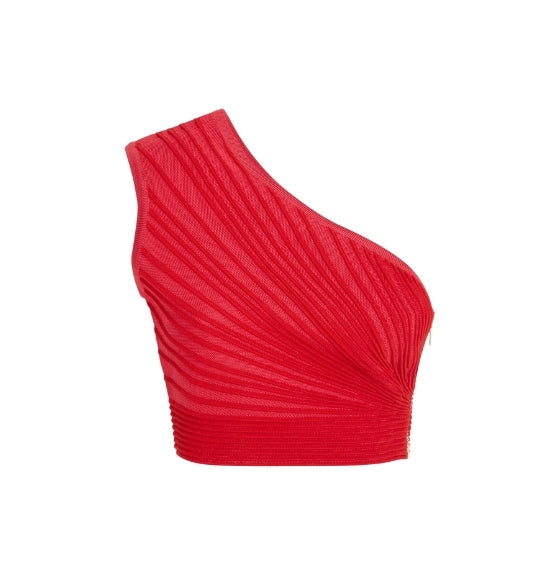Red One-Shoulder Knit Crop Top