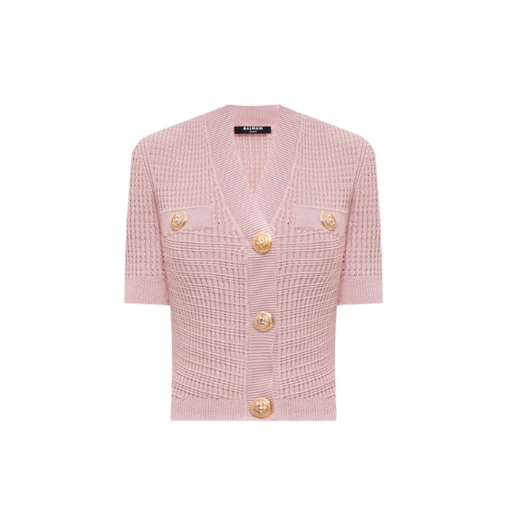 Pink V-Neck Cropped Cardigan
