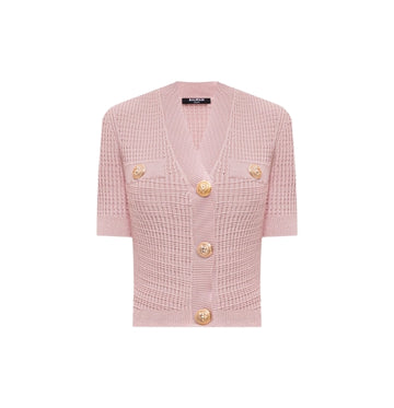 Pink V-Neck Cropped Cardigan