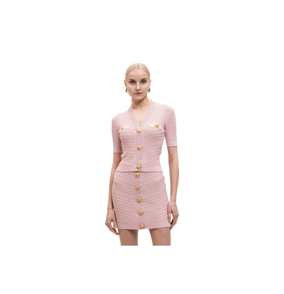 Pink V-Neck Cropped Cardigan