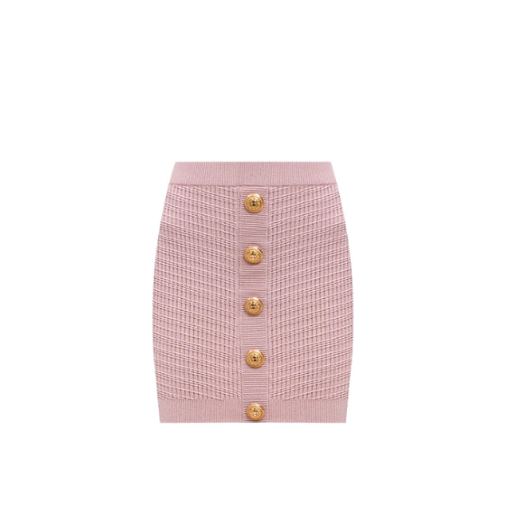 Pink Buttoned Knit Short Skirt