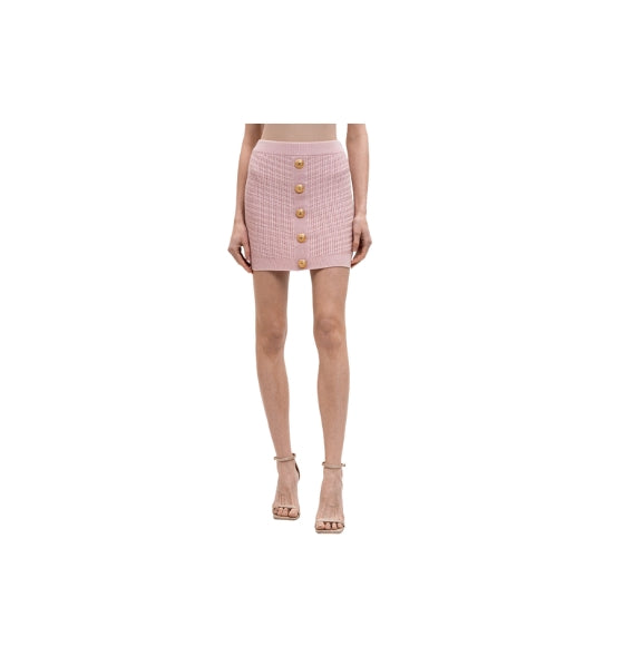 Pink Buttoned Knit Short Skirt