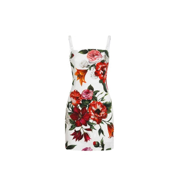 Red Flower Print Slip Silk Dress