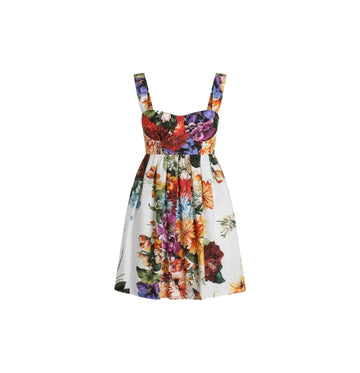Bouquet-Flower Print Poplin Corset Mini Dress