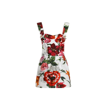 Red Flower Print Long Bustier Top