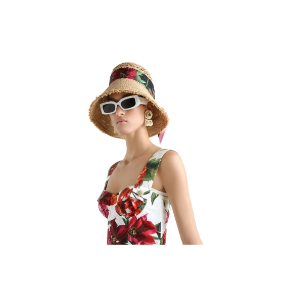 Red Flower Print Long Bustier Top