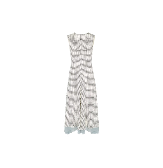White Printed Pattern Sleeveless Silk Dress