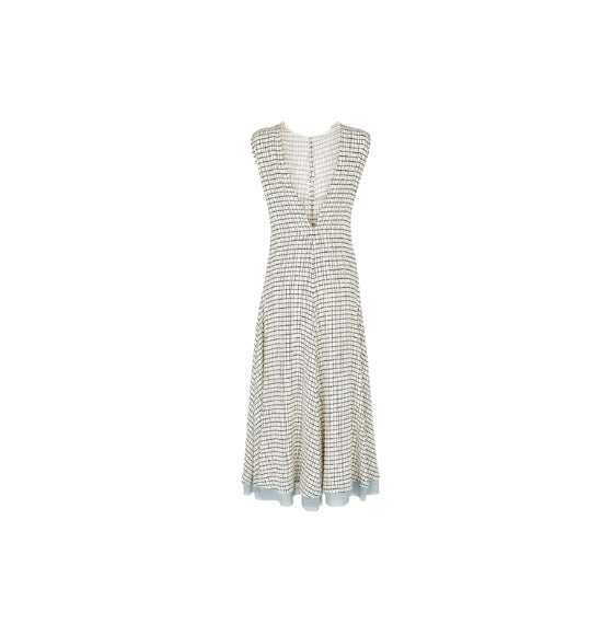 White Printed Pattern Sleeveless Silk Dress