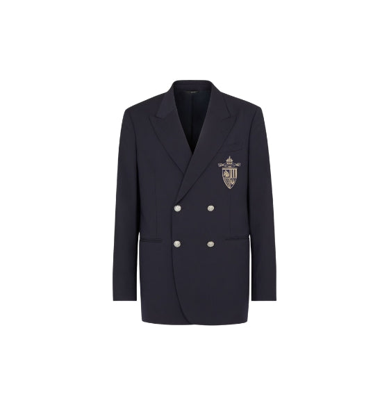 Dark Blue Fendi Crest Double Breasted Blazer