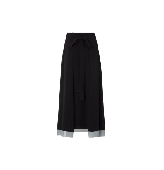 Black Front Bow Fastening Detail Silk Skirt