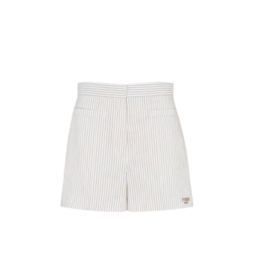 White Striped Fendi Logo Cotton Shorts