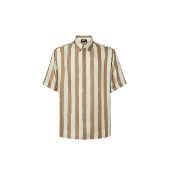Beige Pequin Stripe Silk Shirt