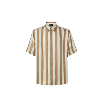 Beige Pequin Stripe Silk Shirt