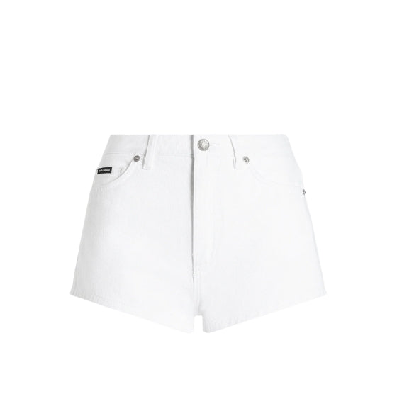 White Logo Plaque Denim Shorts