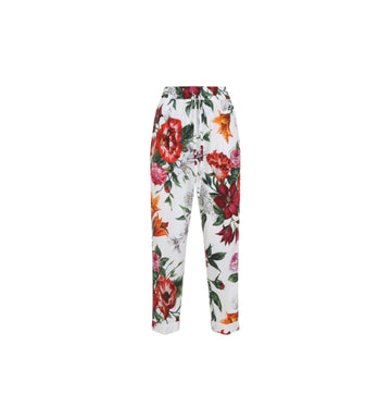 Red Flower Print Poplin Long Trousers