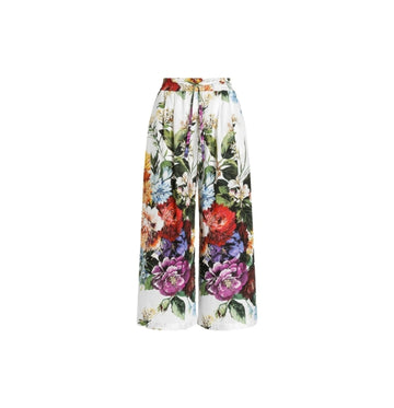 Bouquet-Flower Print Poplin Wide Leg Trousers