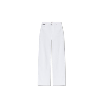 White Logo Plaque Wide-Leg Jeans