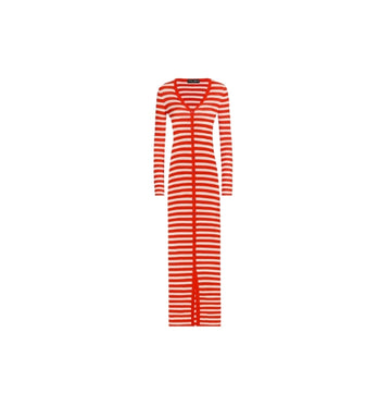 Red Striped Knitted Long Cardigan Dress